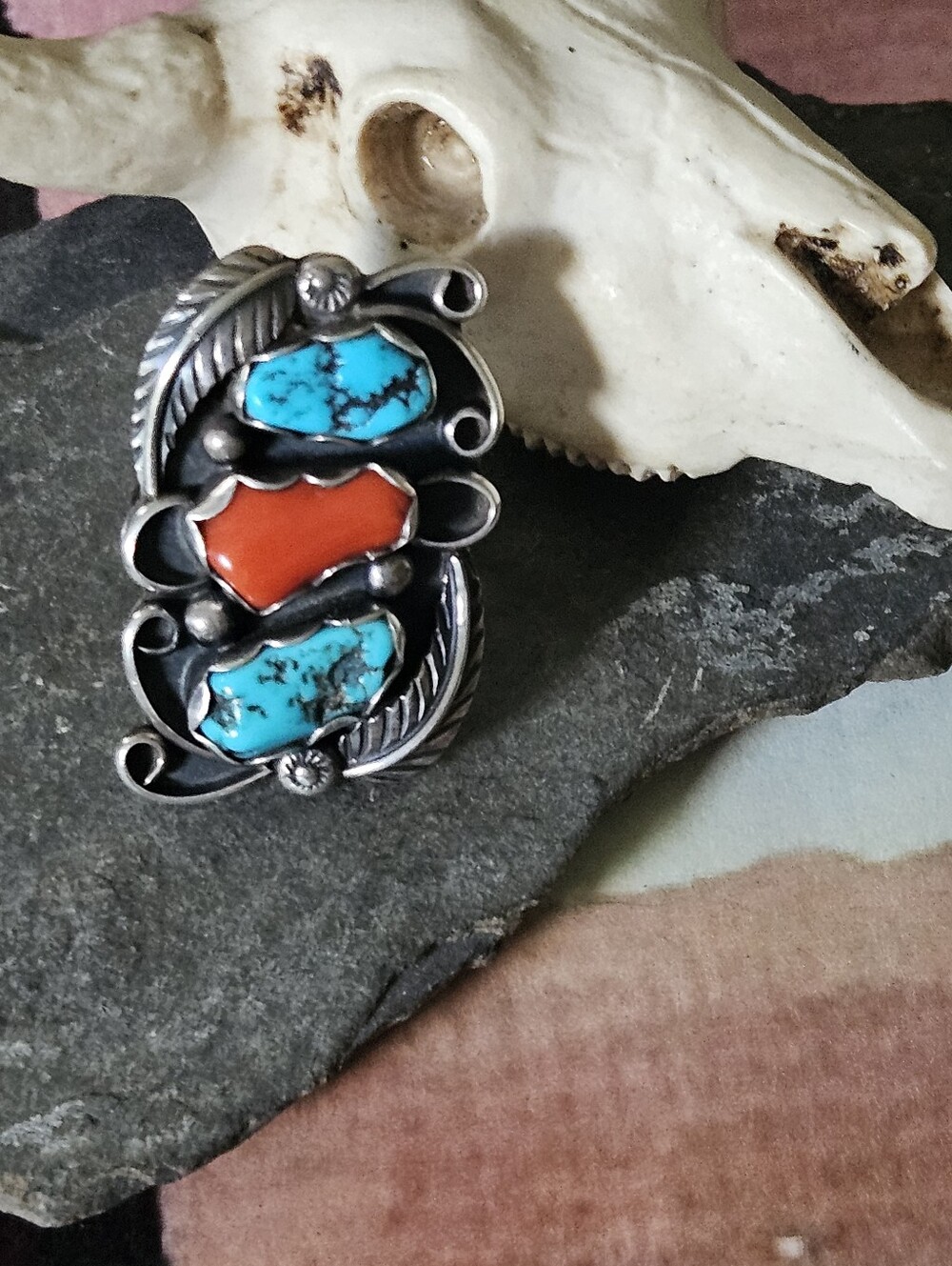 Large Navajo Vintage Sterling Silver Turquoise Ring